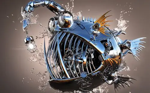 金属鱼,3d设计 壁纸 - 1440x900