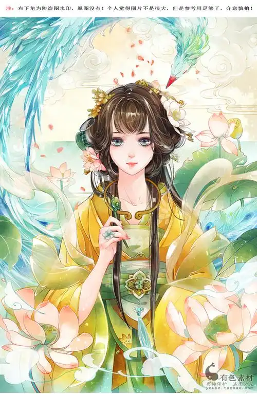 古风_古装美女彩图300张sai手绘人物漫画绘画上色_插画临摹素材图