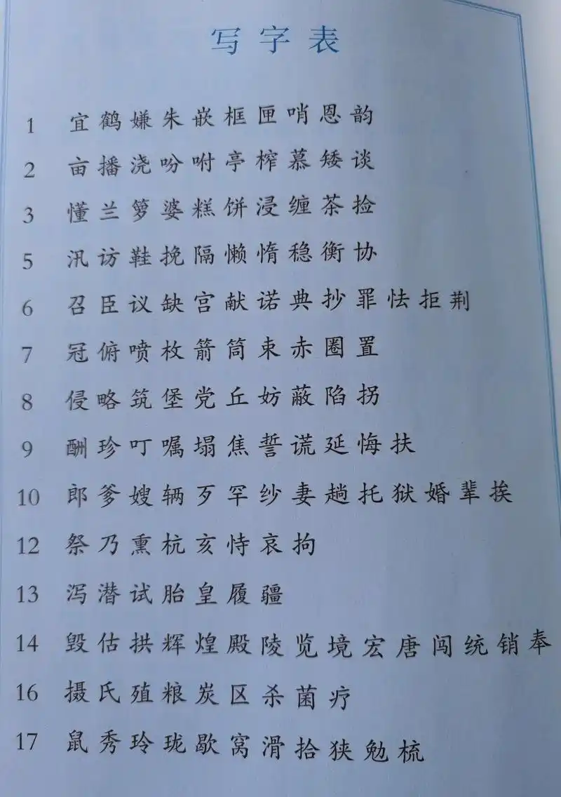 五年级语文上册生字表(部编人教版)