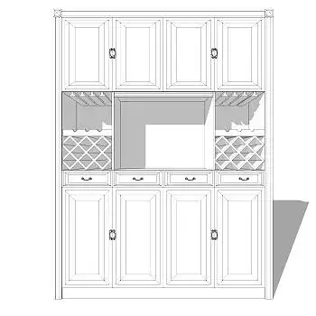 简欧多功能酒柜草图大师模型,柜子sketchup模型下载