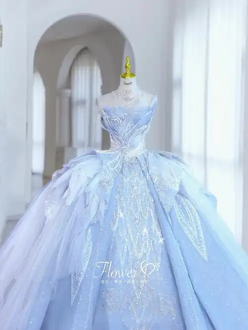 蓝色婚纱星辰大海的人鱼公主婚纱中山婚纱