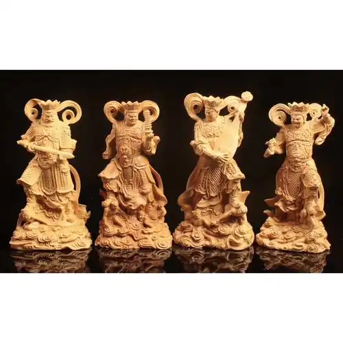 崖柏黄杨木雕四大天王佛像摆件四大金刚描金四大护法神像寺庙供奉