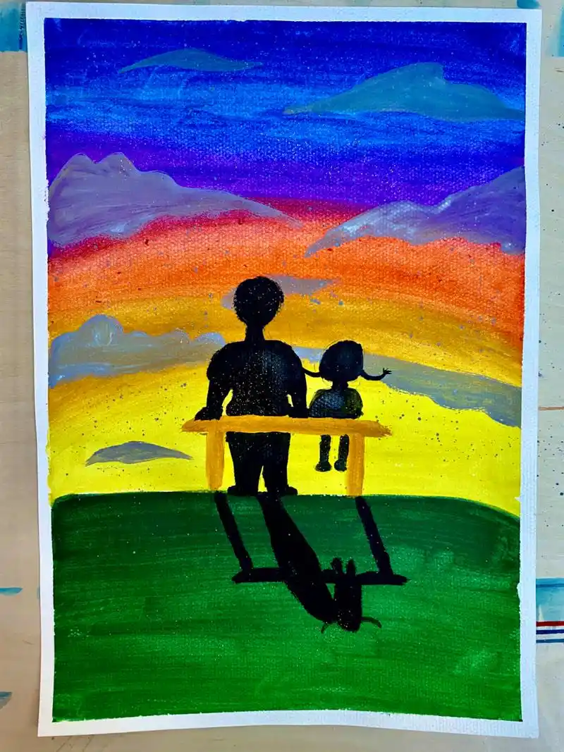 儿童画 水粉《父亲的背影》