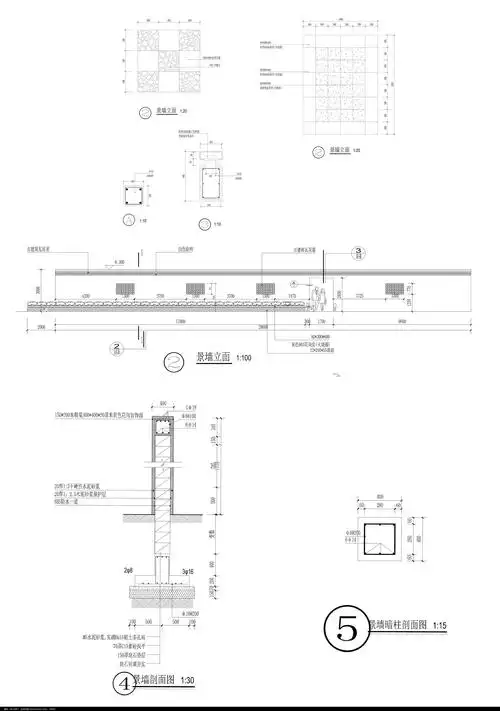 仿古建筑景墙施工图cad