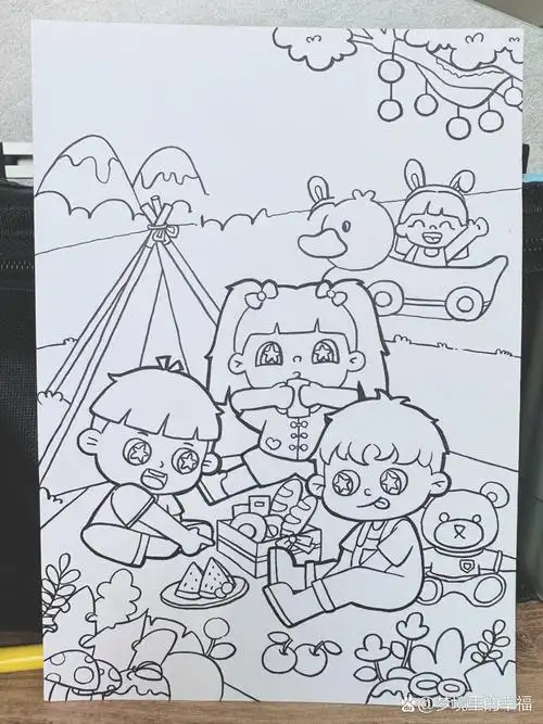 儿童画 原创儿童画《野餐》《春游》30