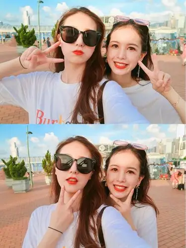 解锁闺蜜拍照pose搞怪俏皮的游乐场自拍