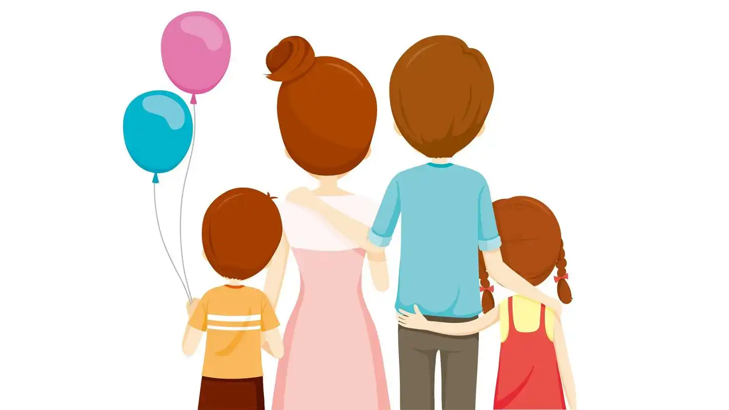 一家四口幸福温馨卡通图片