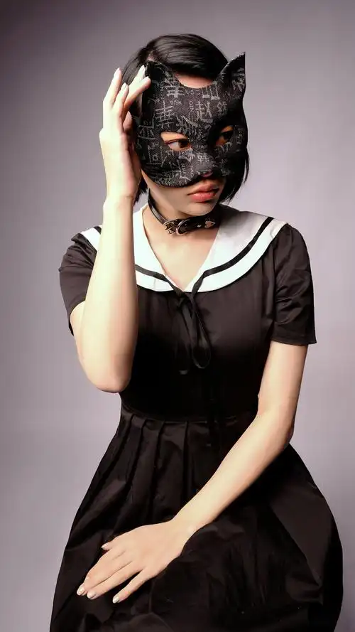 迪士尼(disney)狐狸面具同款黑色pu猫纯朋克暗黑系女生女孩全脸日系