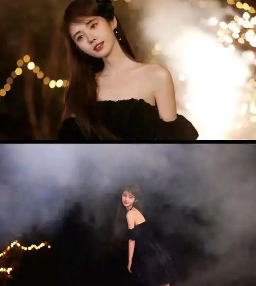 鞠婧祎新年烟花写真,一袭黑色露肩裙,肌肤白皙,又娇又媚