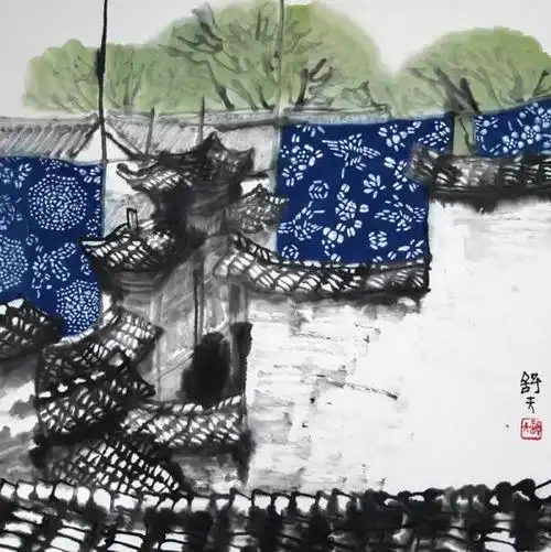 曹舒天写意水墨画作品画老房子此生足矣