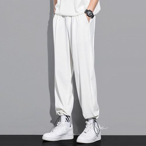 纯白色休闲裤子男春秋宽松直筒垂感日系春夏薄款束脚男士运动裤潮