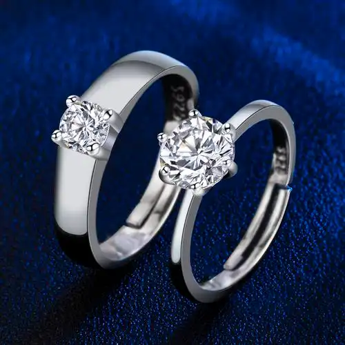 戒指情侣纯银一对男女婚礼仿真钻戒结婚生日戒指