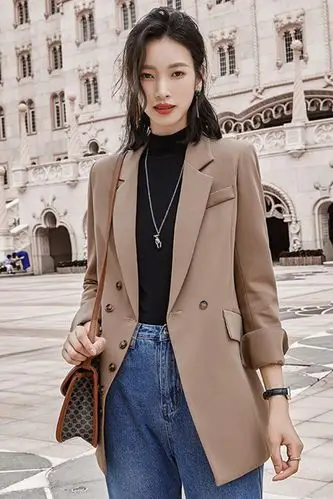 2020秋季休闲西装外套女韩版修身正装职业时尚黑色网红小西服