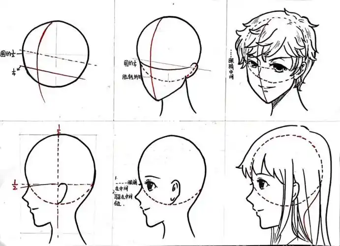 日式动漫半侧大侧面步骤图