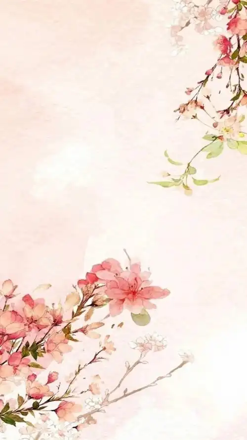 古风,插画,桃花,清新花卉,古风,粉色背景,插画,手机壁纸灼灼其华