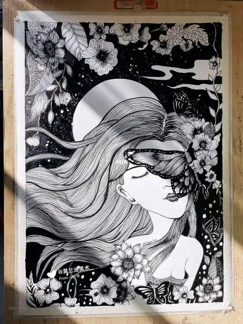 黑白线描人物画打卡练习一