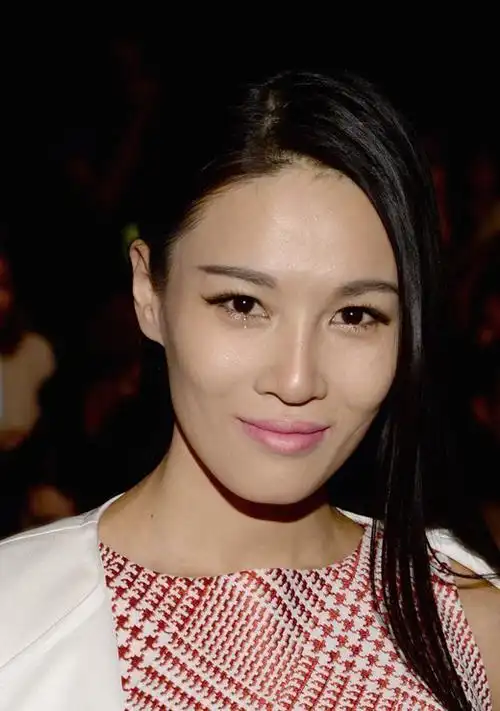 张蓝心身着粉红千鸟格裙亮相carolina herrera2014秋冬时装周秀场