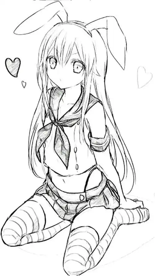 铅笔画漫画人物女孩上身绘画图片欣赏