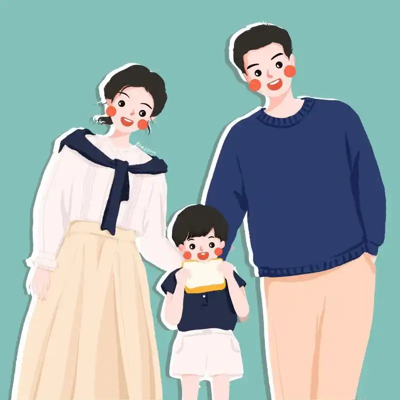 插画头像 | 可爱的一家三口头像 | 男宝篇 爱的陪伴 背景多种配色供