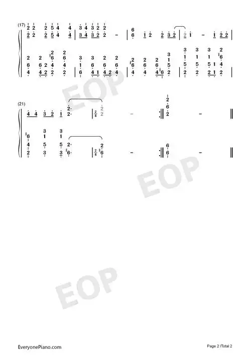 只想守护你-戴拿61奥特曼片尾曲-eop教学曲双手简谱预览2