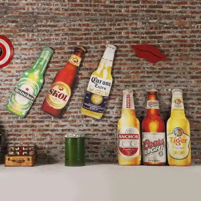 创意啤酒瓶造型装饰木版板画家居餐厅酒吧店铺面复古墙壁装饰挂件