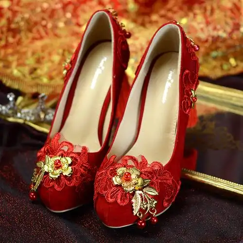 婚鞋女2020新款新娘鞋红色细高跟鞋中式秀禾服流苏敬酒结婚鞋子
