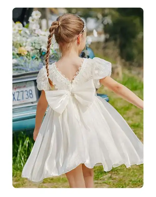 女童花仙子公主裙夏装2023新款儿童洋气白色连衣裙女孩蝴蝶结纱裙
