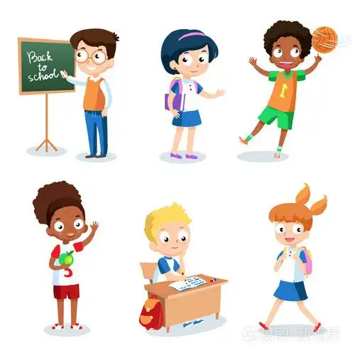 苗年是学校孩子们的一套.孤立在白色背景上的学生卡通人物矢量插画-正