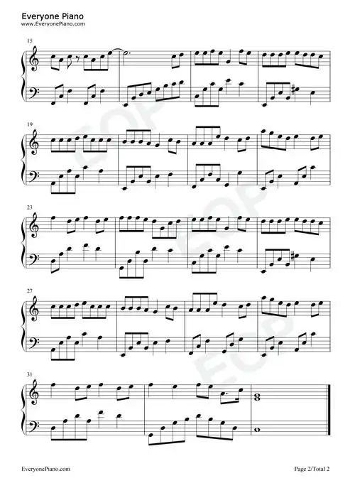 素颜-c调简单版五线谱预览2-钢琴谱文件(五线谱,双手简谱,数字谱,midi