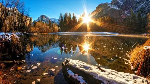 阳光照耀的湖泊-照片高清壁纸