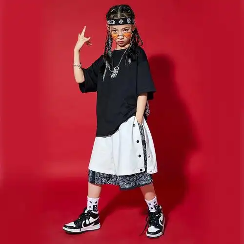 童装时尚女童夏男童舞蹈演出服少儿潮牌短袖儿童嘻哈潮流街舞套装