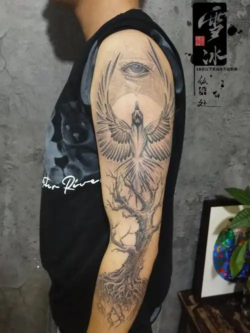 "重生鸟 生命之树 上帝之眼"_纹身图案手稿图片_雪冰的纹身作品集