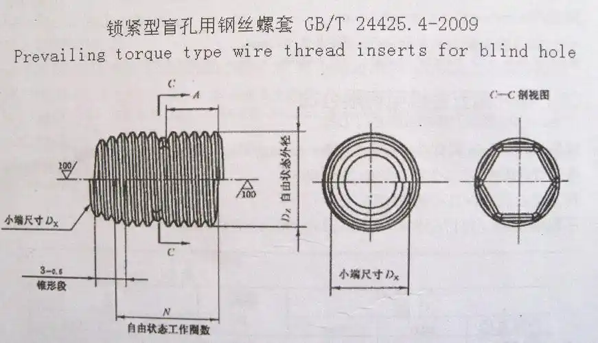 航空航天专用锁紧型盲孔用钢丝螺套gb/t24425.