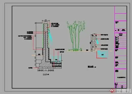 某小区主入口跌水景墙施工图