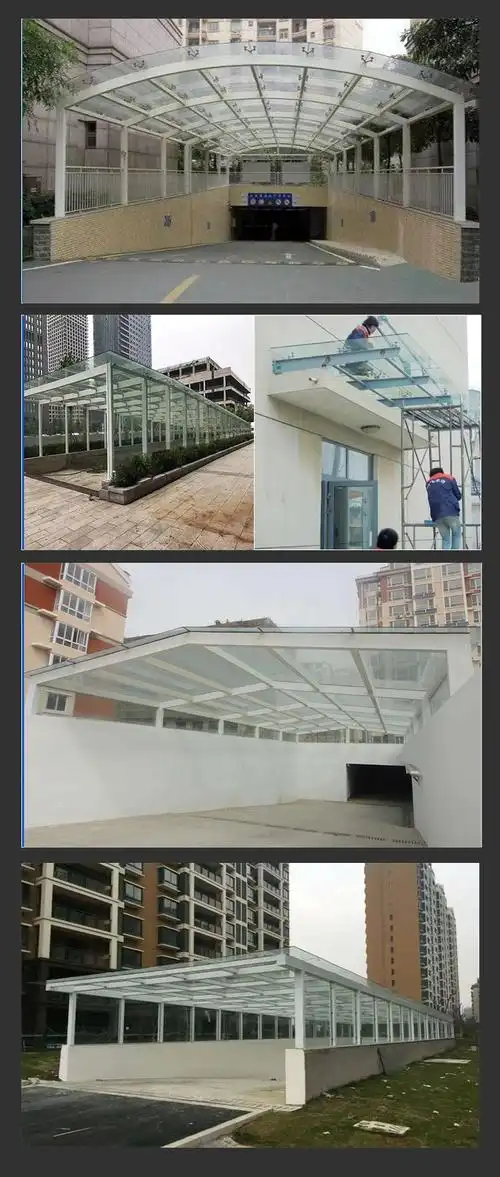 雨亭 玻璃雨棚 钢结构坚固耐用 防腐防蚀 小区商场适用防风遮雨 - 爱