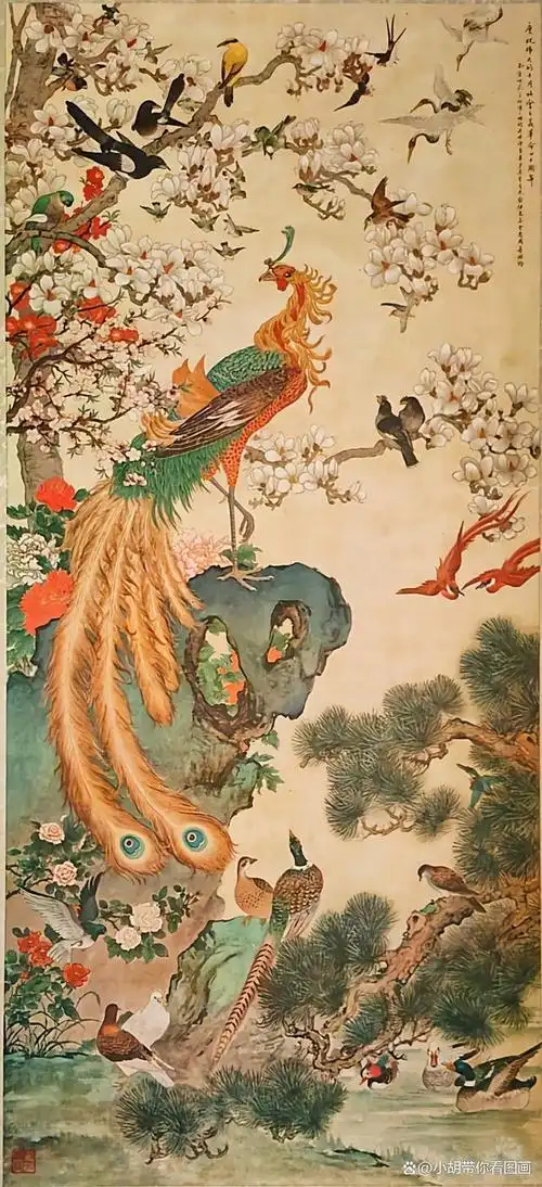 昔日年画里的百鸟朝凤图