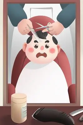 卡通手绘龙抬头习俗剃头人物素材