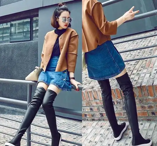 欧美过膝长靴 过膝长筒靴子穿着时尚保暖,下身搭配短裤更是显瘦显高