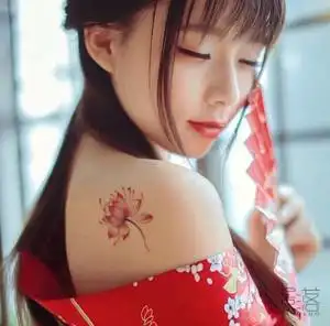 欣苏橙 纹身贴防水女持久水彩花朵荷花莲花性感锁骨古装古风仿真