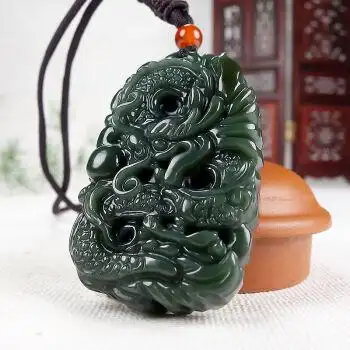 单双面款真玉项链挂件玉佩 精品手工吊绳 青玉龙牌吊坠(单面背面光滑)