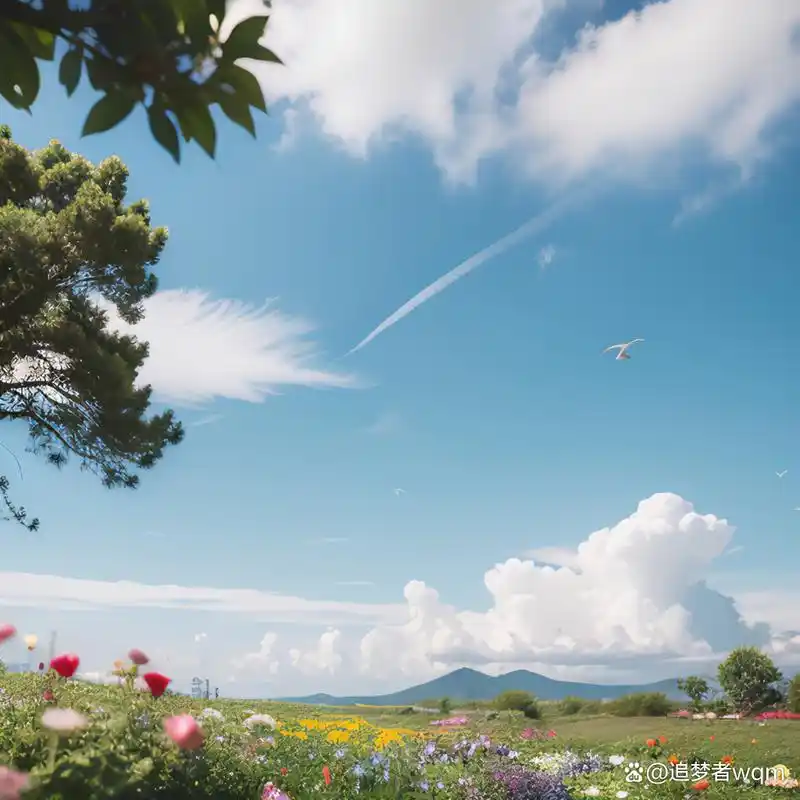 蓝天白云,花草树木