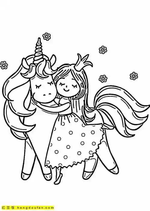 10张戴着皇冠的小公主和独角兽卡通涂色简笔画