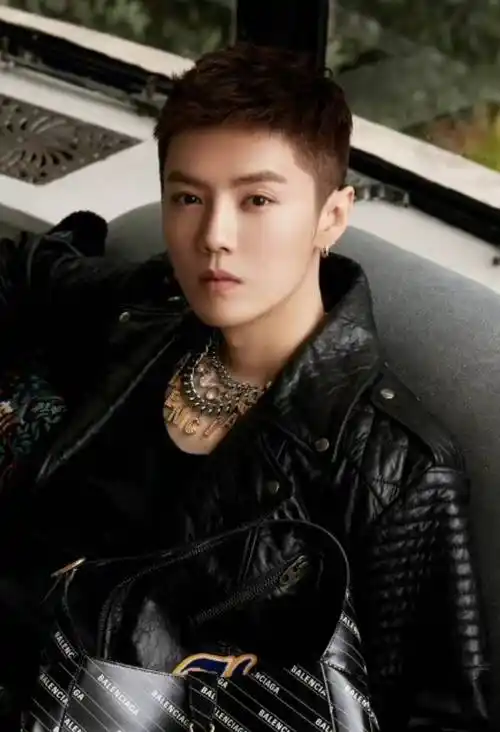 鹿晗最新品牌大片短发背头机车皮衣好拽好酷好a啊