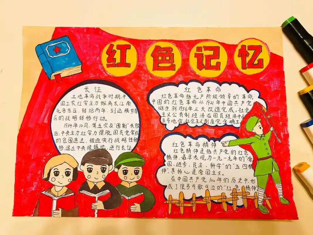 革命历史红色记忆爱国精神长征国庆手抄报 铭记红色历史,追寻红色足迹