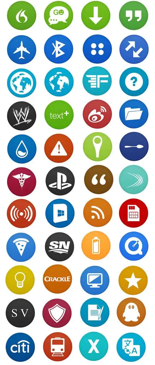 圆形高清多颜色扁平化圆形电脑系统图标素材