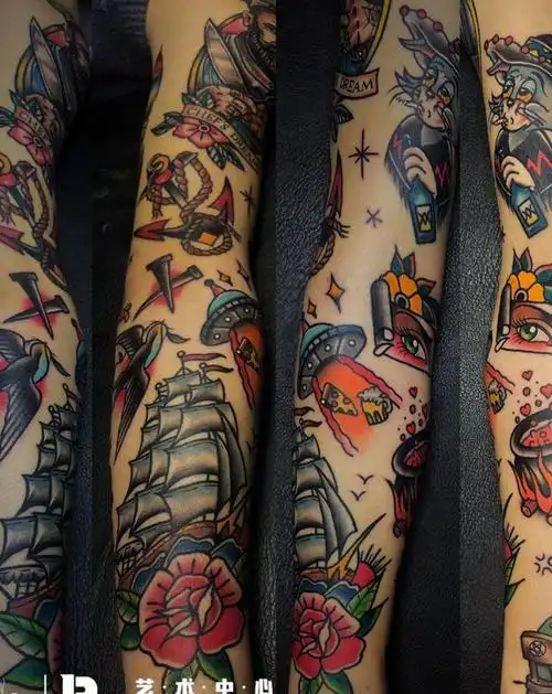 old school花臂纹身图片_手臂手部old school纹身图案
