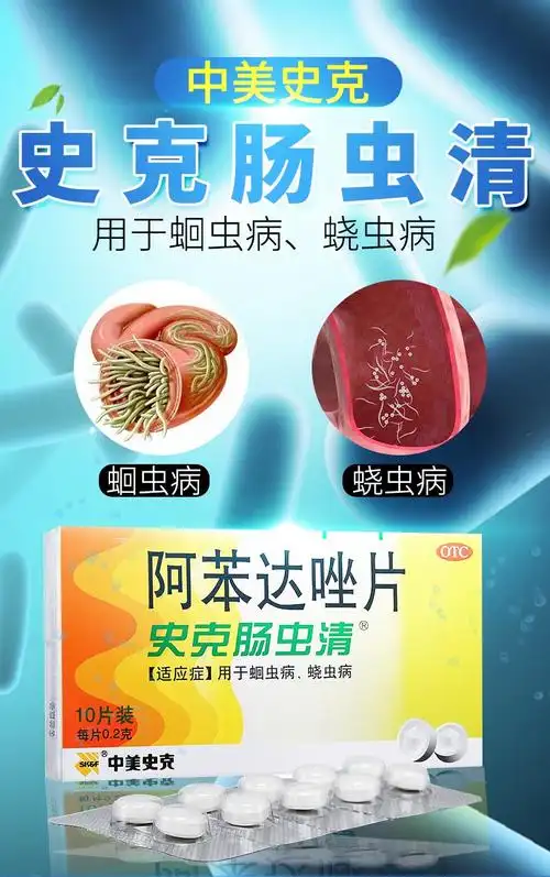 史克肠虫清打虫驱虫药成年人阿苯达唑片挫儿童蛲虫蛔虫药人用 中美