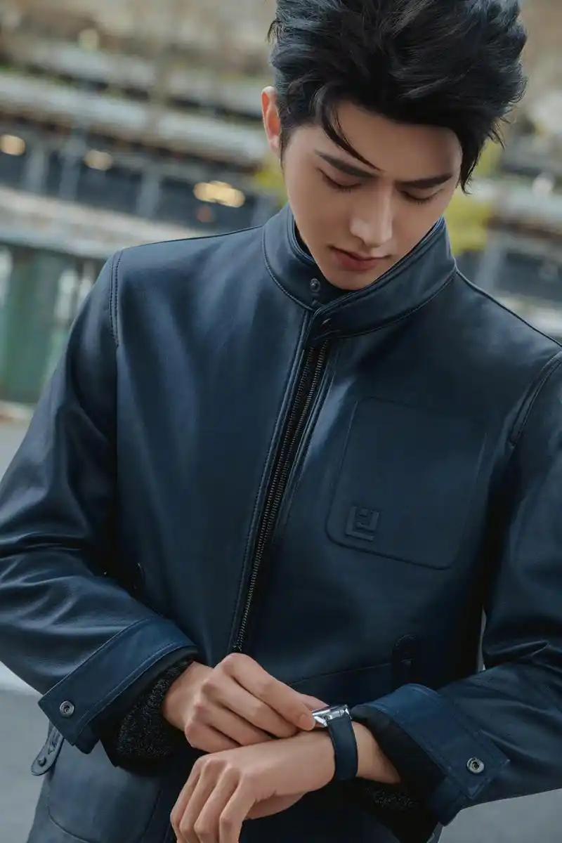 蔡徐坤巴黎行的宣传新图,利落有型的皮衣造型,街头漫步的随性时刻.