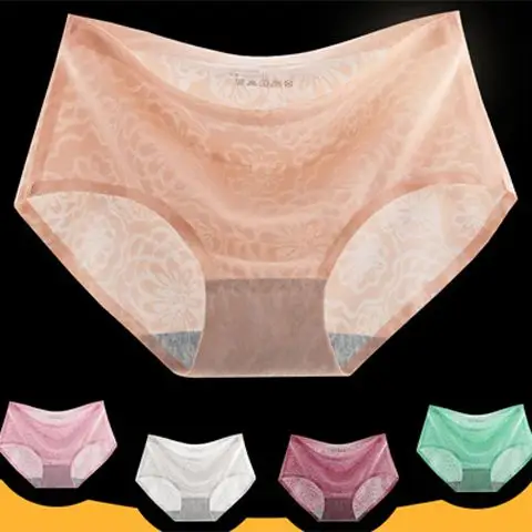 无痕冰丝女士内裤女纯棉裆提花内裤性感中腰学生三角底裤少女