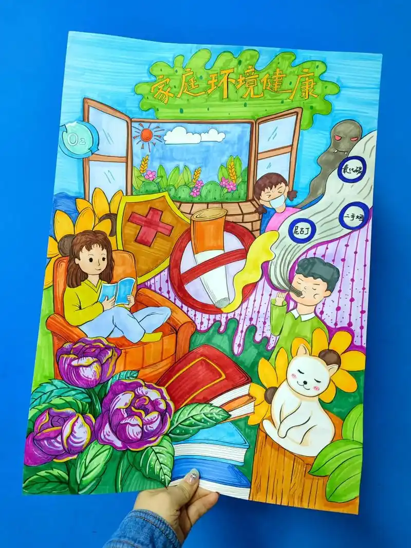 家庭环境主题画.元素:房间场景,加入植物,动物表示温馨,背景 - 抖音